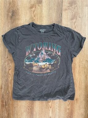 Mighty Fine Black Wyoming Graphic Tee with Teal & Pink Accents